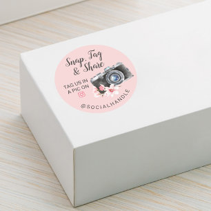 Sticker Rond Merci Snap, Tag & Share Chic Aquarelle Caméra