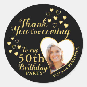 Sticker Rond Merci Solid Black et Gold 50e anniversaire