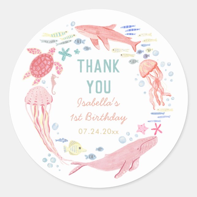 Sticker Rond Merci sous la mer 1er anniversaire (Devant)