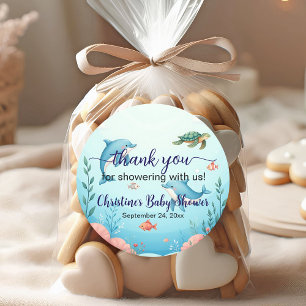 Sticker Rond Merci sous la mer Le Baby shower favorise