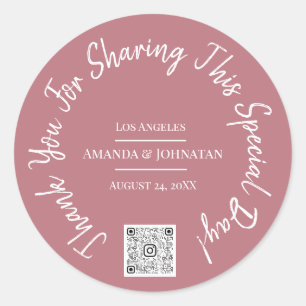Sticker Rond Merci Special Day QR Code Logo Rose Classic