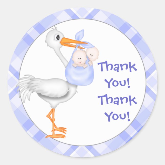 Sticker Rond Merci Stork & Twin Boys (Devant)