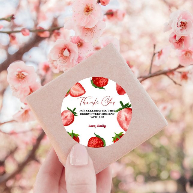 Sticker Rond Merci sucré aux fraises Anniversaire| Berry Sweet (Créateur téléchargé)