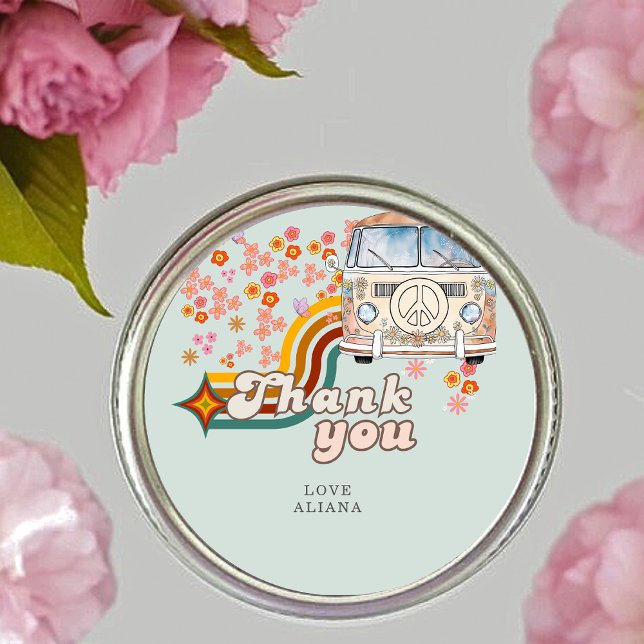 Sticker Rond Merci super Daisy Boho Floral Van Favor (Créateur téléchargé)