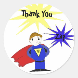 Sticker Rond Merci super héros de dessin animé