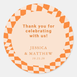 Sticker Rond Merci super Retro Orange Check Mariage personnalis