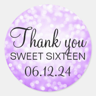 Sticker Rond Merci Sweet 16 Anniversaire Purple Parties scintil