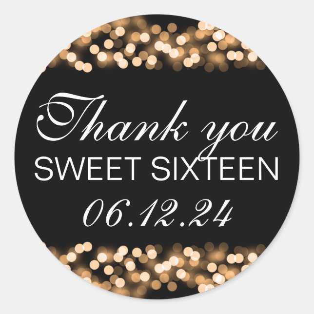 Sticker Rond Merci Sweet 16 Hollywood Glam Gold (Devant)