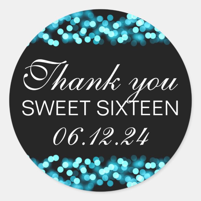 Sticker Rond Merci Sweet 16 Hollywood Glam Turquoise (Devant)