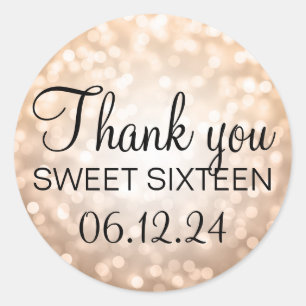Sticker Rond Merci Sweet 16 lumières Parties scintillant en cui