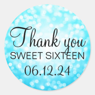 Sticker Rond Merci Sweet 16 Parties scintillant turquoise
