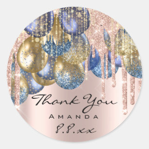 Sticker Rond Merci Sweet 16e anniversaire Ballons Blue Gold Ros