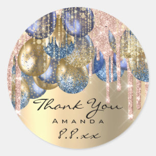 Sticker Rond Merci Sweet 16th Birthday Ballons Blue Gold Drips