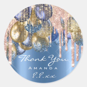 Sticker Rond Merci Sweet 16th Birthday Ballons Blue Gold Drips