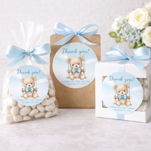 Sticker Rond Merci Teddy Bear Baby shower garçon