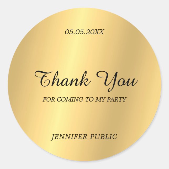 Sticker Rond Merci Texte Manuscrit Script Glam Or Chic (Devant)