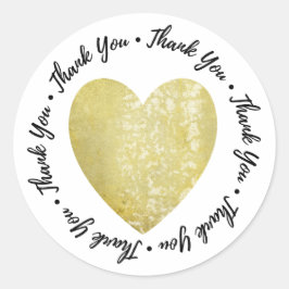 Sticker Rond Merci ・ Timbre cardiaque Faux Gold Foil