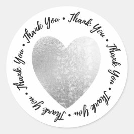 Sticker Rond Merci ・ Timbre Coeur Faux Argent Foil