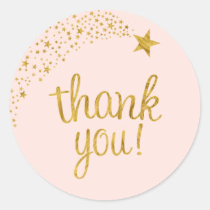 Sticker Rond Merci Tir Star Baby shower Or rose