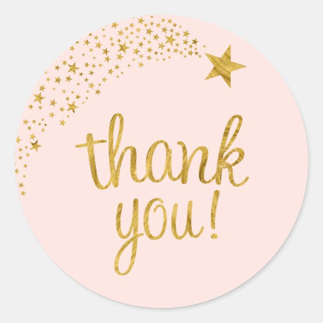Sticker Rond Merci Tir Star Baby shower Or rose (Devant)