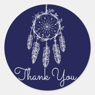Sticker Rond Merci tribal Dream Catcher Marine Blue