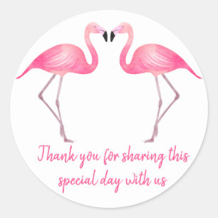 Sticker Rond Merci tropical Mariage Flamant rose rose