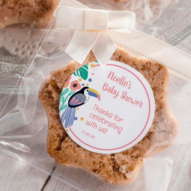 Sticker Rond Merci Tropical Toucan Bird Baby shower (Créateur téléchargé)