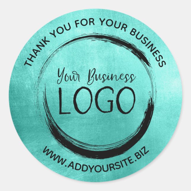 Sticker Rond Merci Turquoise brillant pour votre entreprise (Devant)