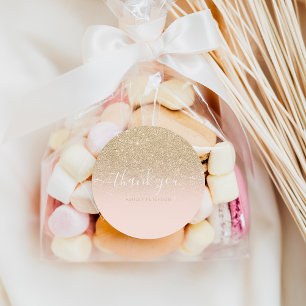 Sticker Rond Merci typographie blush or parties scintillant omb