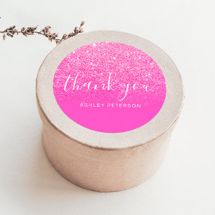 Sticker Rond Merci typographie chic rose parties scintillant om