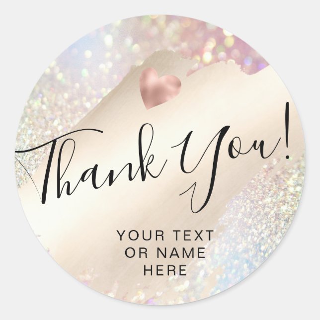 Sticker Rond Merci typographie coeur parties scintillant modern (Devant)