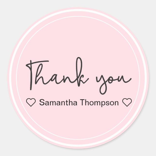 Sticker Rond Merci Typographie Nom Baby shower rose (Devant)
