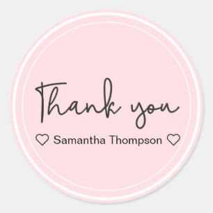 Sticker Rond Merci Typographie Nom Baby shower rose