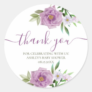 Sticker Rond Merci typographie prairie pastel fleurs sauvages
