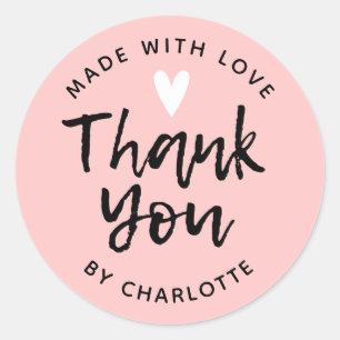 Sticker Rond Merci Typographie rose