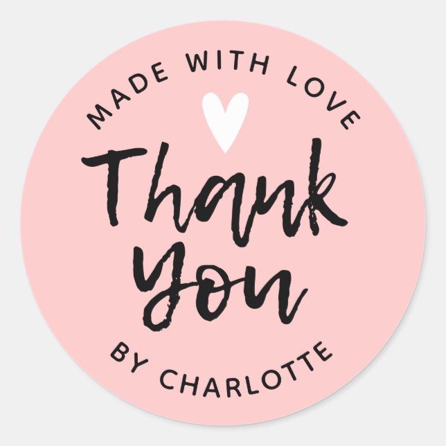 Sticker Rond Merci Typographie rose (Devant)