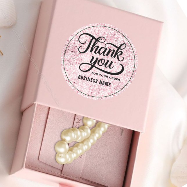 Sticker Rond Merci typographie rose doré paillettes ombré blush (Créateur téléchargé)