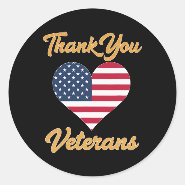 Sticker Rond Merci Usa Drapeau Coeur vétéran Patriot (Devant)