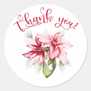 Sticker Rond Merci vacances hiver fleur de poinsettia rouge