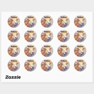 Sticker Rond Merci Vache ferme pourpre