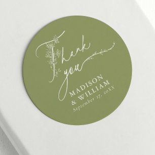 Sticker Rond Merci vert Moss Floral minimal Favoriser Mariage