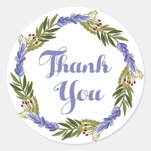 Sticker Rond Merci violet Lavender Aquarelle Florale Wreath