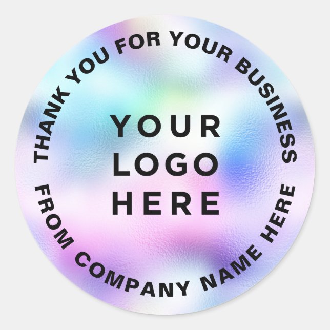 Sticker Rond Merci Votre Logo Professionnel Holographique Perso (Devant)