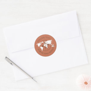 Sticker Rond Merci Voyage Mariage Monde Carte Boho Terracotta