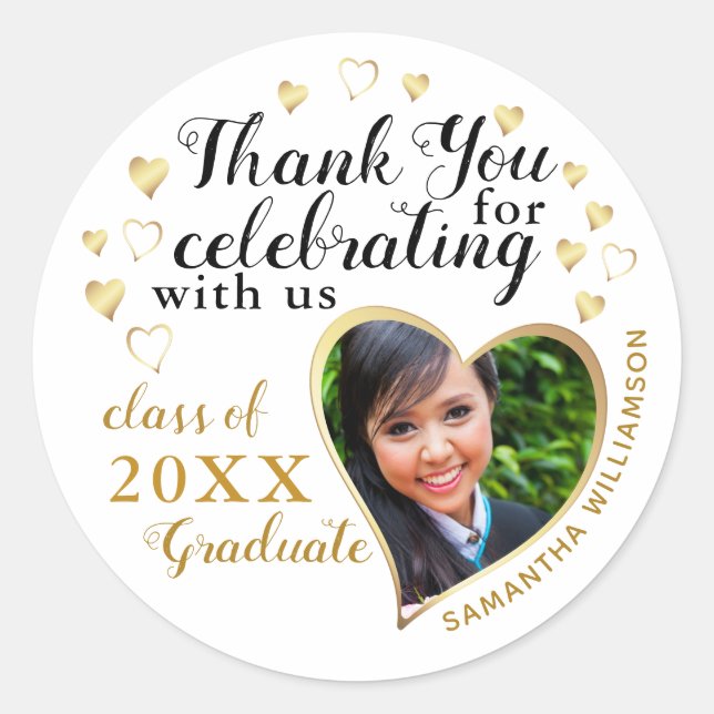 Sticker Rond Merci White Gold Photo 2025 Graduation Favor (Devant)