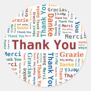 Sticker Rond Merci Word Cloud en 5 langues