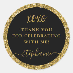 Sticker Rond Merci Xoxo Parties scintillant or fête d'anniversa