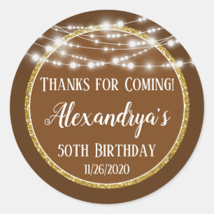 Sticker Rond Mercis Brown d'anniversaire d'or des prochaines