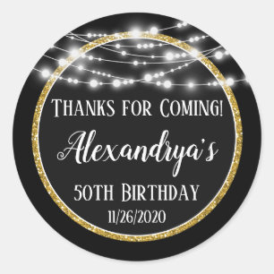 Sticker Rond Mercis noirs d'anniversaire d'or des prochaines