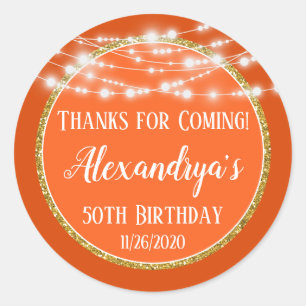 Sticker Rond Mercis oranges d'anniversaire d'or des prochaines